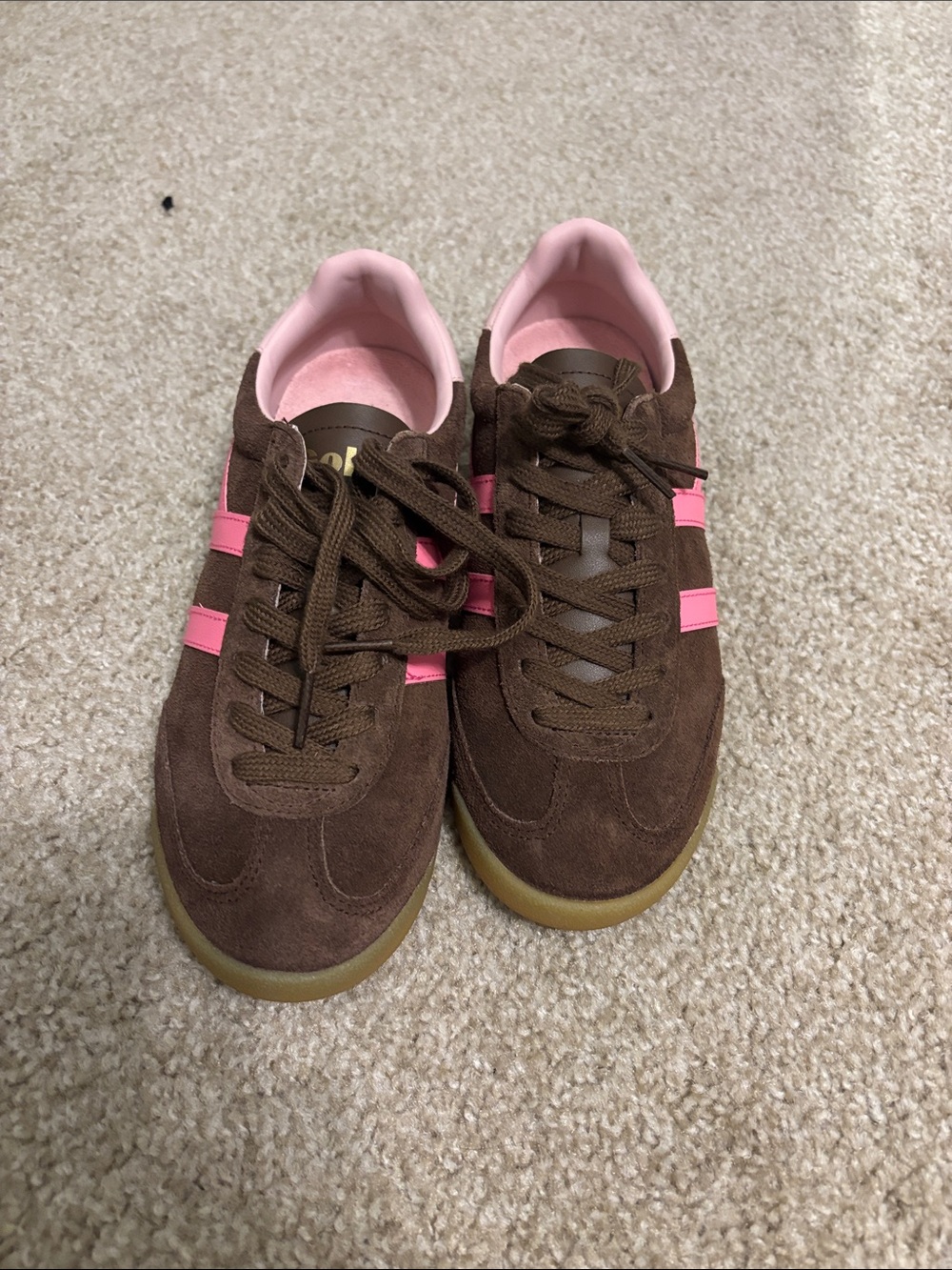 Women's Brown Suede Sneakers with Pink Accent Gola 7